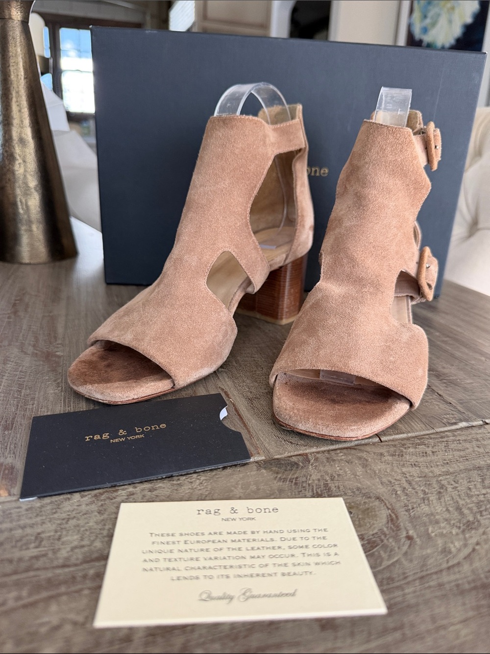 rag & bone Matteo-ND camel Suede Open-Toe Block Heel Sandals in Camel/Tan